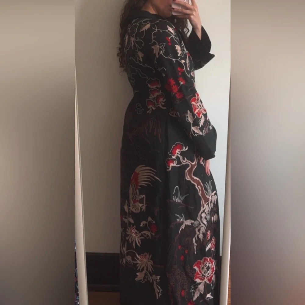 Vintage SUE WONG Floral Print Embroidered Appliqué  Asian Inspired Trench Coat - Picture 15 of 16